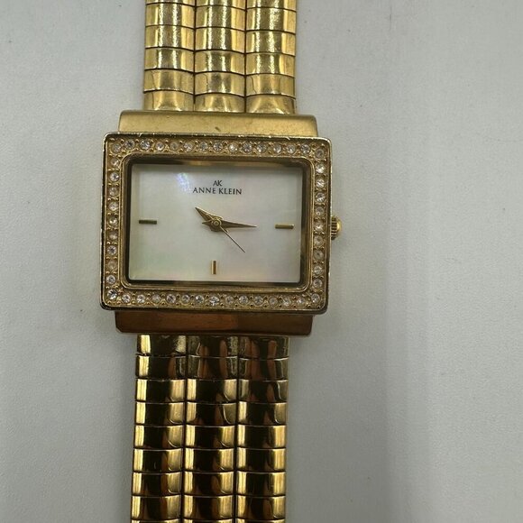 Anne Klein Watch Gold Tone Crystal Bezel Omega Chain Band New Battery 6.25" - Picture 1 of 13